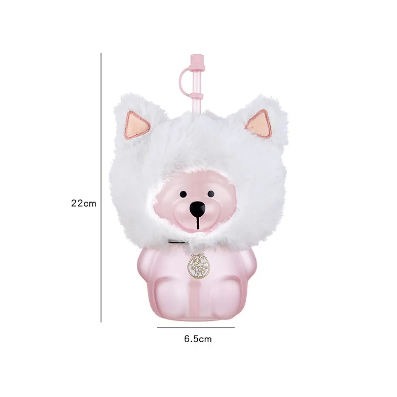 

New Sakura cat headgear bear glass straw cup accompanying cute milk drinking water, juice cup