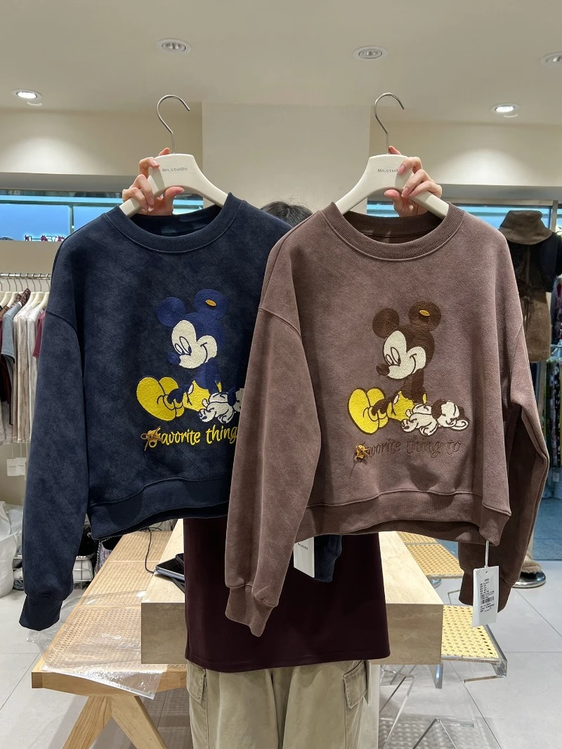 Sweet Embroidery Cartoon Crewneck Sweatshirt 2025 Autumn Winter Stylish Youthful Loose Short Long Sleeved Jacket Sudaderas Mujer