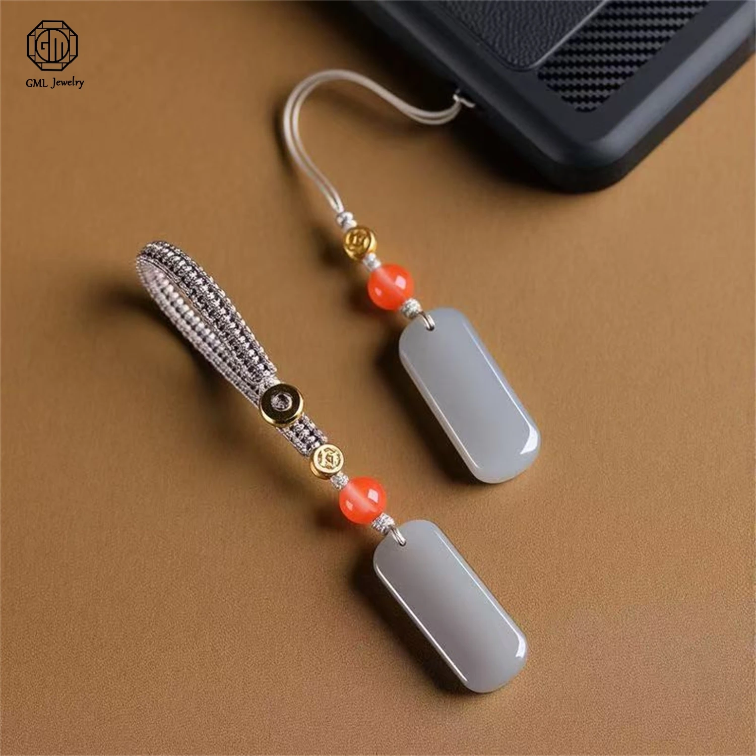 Natural Hetian Smoke Purple Peace Plaque Pendant Choker Keychain Phone Charm Unisex Exquisite Retro Ethnic Style Jewelry Gift
