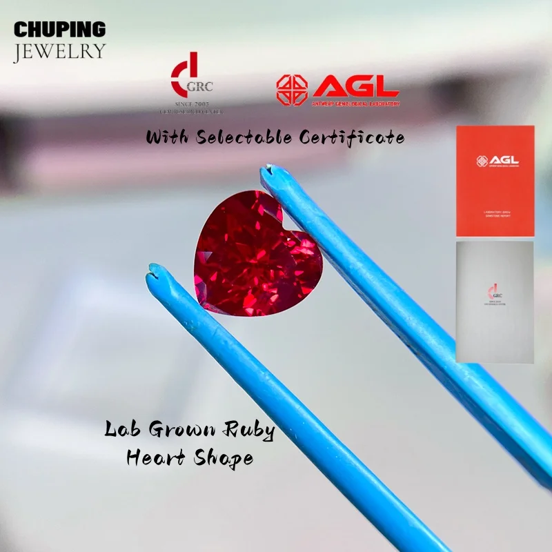 

Heart Shape Lab Grown Ruby Czochralski With AGL Certificate Synthetic Cultivate Ruby For Ring Necklace Earrings Jewelry Making