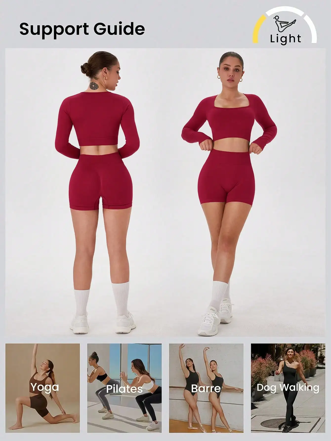 Ensemble de yoga sans couture ajusté pour femmes, haut court à manches longues, short taille haute pour l'entraînement