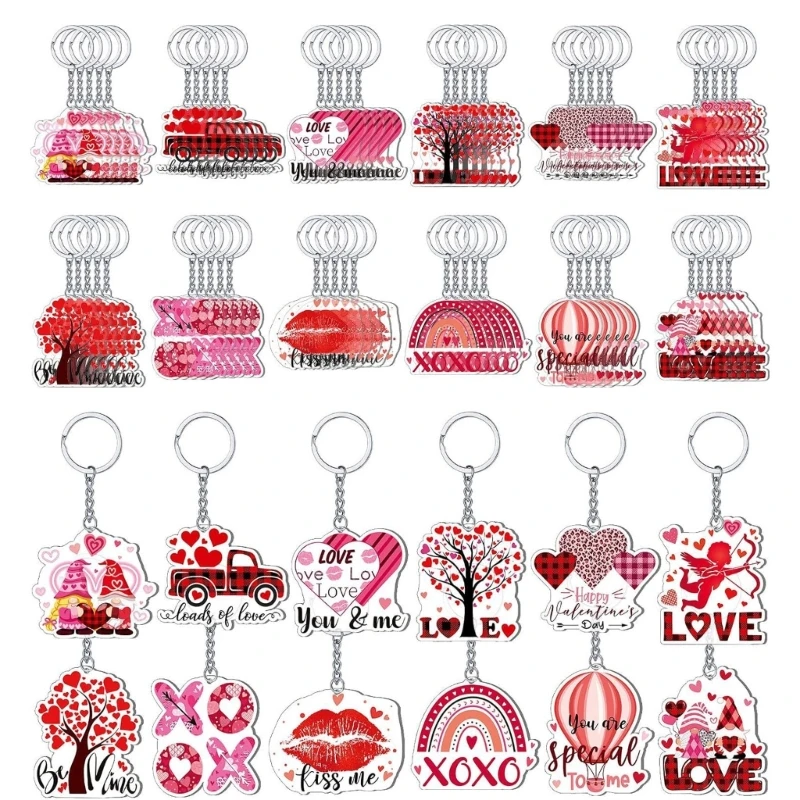 60 Pcs Valentine's Day Keychain Set Durable Acrylic Keychain Valentine Key Holder for Couples Handmade Jewelry Gift