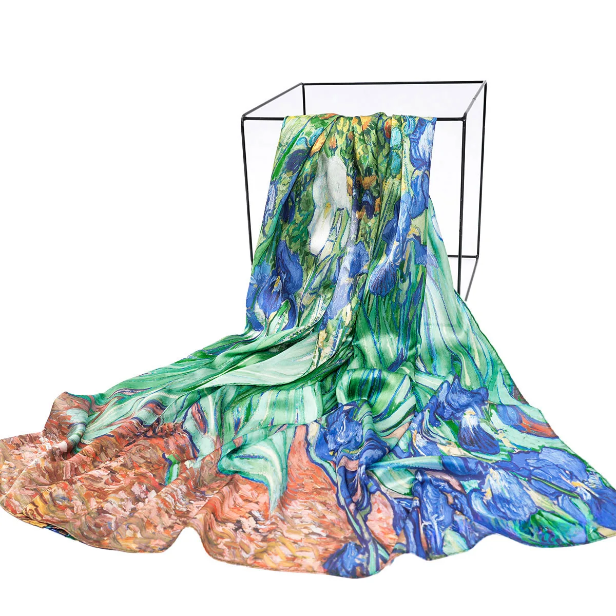 A new model of simulated silk Van Gogh oil painting Monet oil painting printing high-end elegant scarf shawl silk scarf