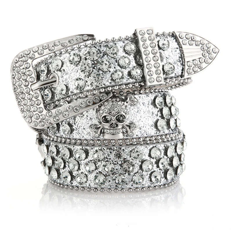 white y2k rhinstone skull belt skull rhinestone belt - TikTok Shop main image 3