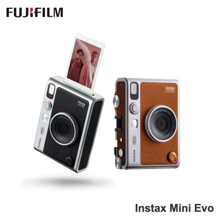 Original Fujifilm Instax Mini Evo Instant Camera Smartphone Photos Printer Brown Black Color (Optional White Film 20/40 sheets)