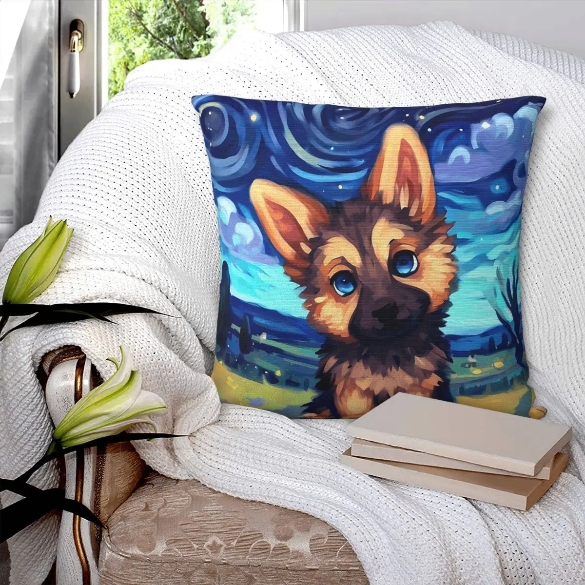 Cute Starry Sky Puppy Square Pillowcase Cushion Cover Pillow Case Throw Pillow Cover for Home Bedroom Car