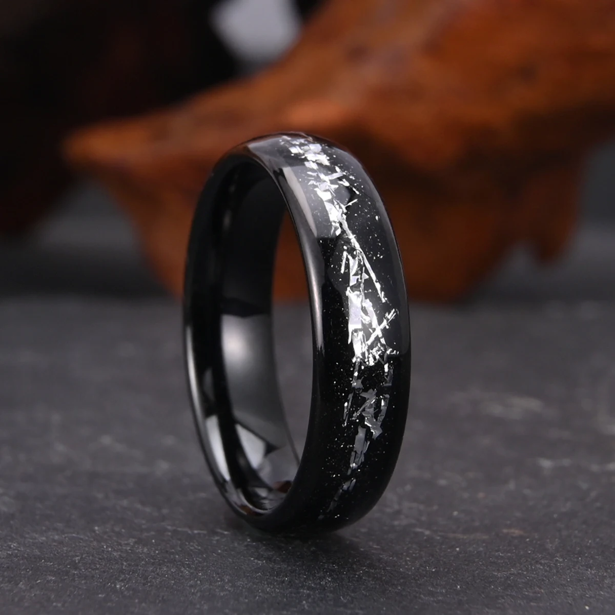 Tungsten Carbide Meteorite Galaxy Ring, Black 6mm Men\'s Fashion Luxury Comfortable Wedding Ring Anniversary Gift for Couples