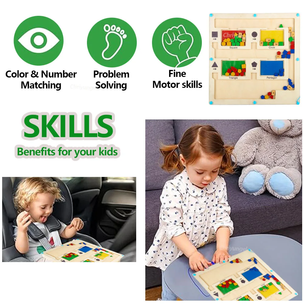 ألعاب المتاهة المغناطيسية لغز خشبي فرز الشكل اللون مونتيسوري اللون مطابقة تمامًا مجلس مونتيسوري ألعاب تعليمية لمرحلة ما قبل المدرسة #4
