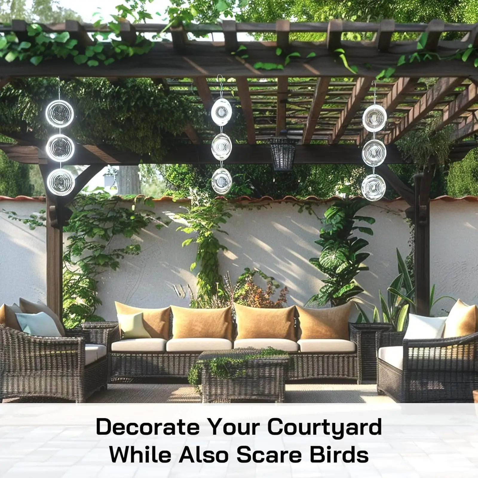 Stainless Steel Bird Deterrents for Outside Reflective Wind Sculpture Wind Chime Ornament Keeps Pigeons Away for Yard