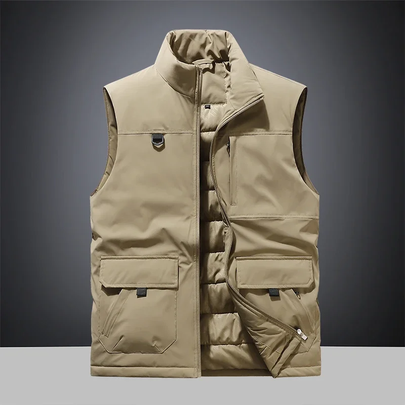New Puffer Sleeveless Coats Mens Solid Color Down Jacket Winter Warm Vest Windproof Sleeveless Outerwear with for Outdoor 2678