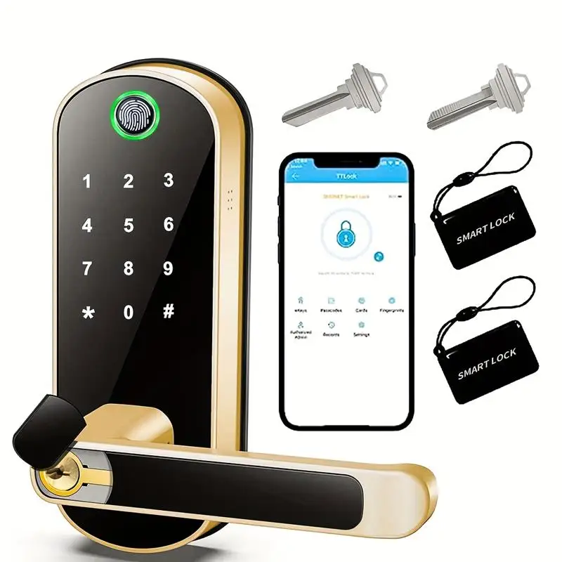 New! Smart Fingerprint Door Lock App Remote Control Keyless WIFI Digital Touchscreen Lock NFC IP67 Waterproof with 2 IC Cards