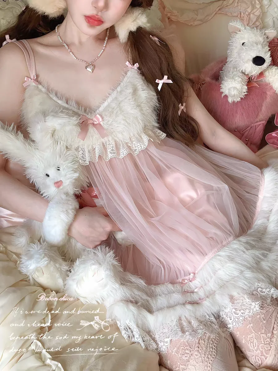 

Princess sweet lolita dress bobon21 Retro lace bow Plush Strap Skirt dress D2384