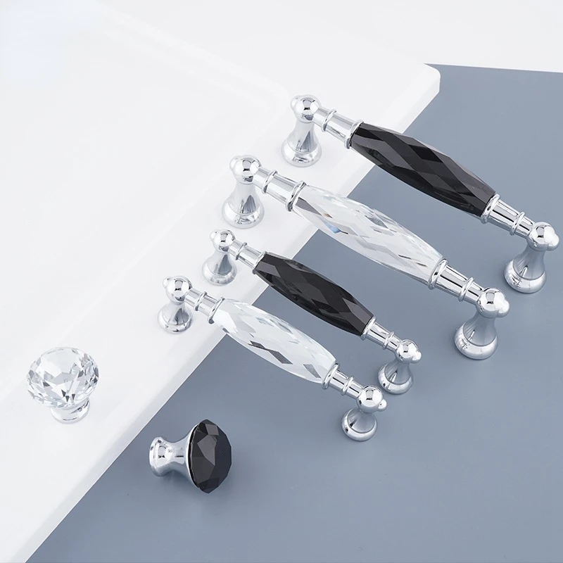 

Zinc Alloy Drawer Silvery Long Crystal Handle Dresser Wardrobe Handles for Cabinet Kitchen Pull Cupboard Knob