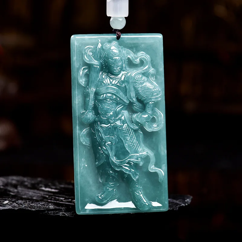 Genuine natural blue water Vajra Bodhisattva protective pendant ice jadeite amulet for men and women from Si Hui
