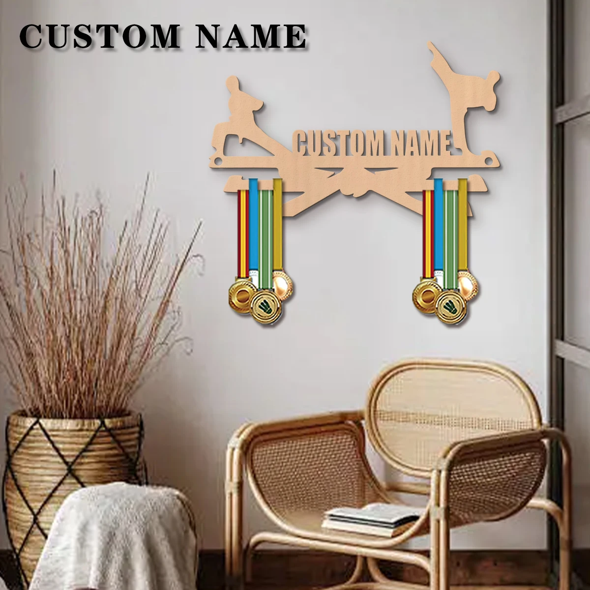 1pc Custom Wooden Taekwondo Medal Hanger, Personalized Medal Display Rack for Athletes,Ideal Gift for Family Friends - view 4