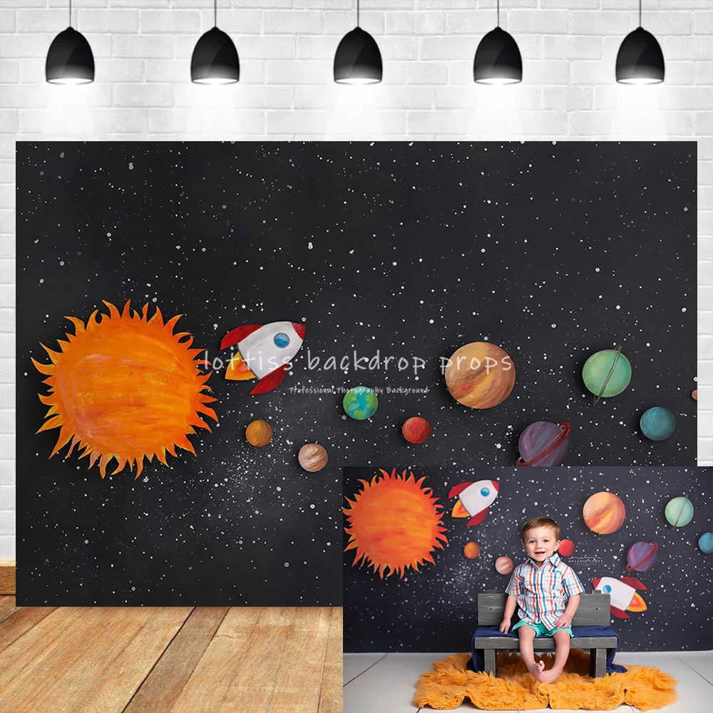 Space Adventurer Backdrops Kids Baby Cake Smash Props Child Portrait Photocall Rocket Spaceship Bacground Birthday Photostudio