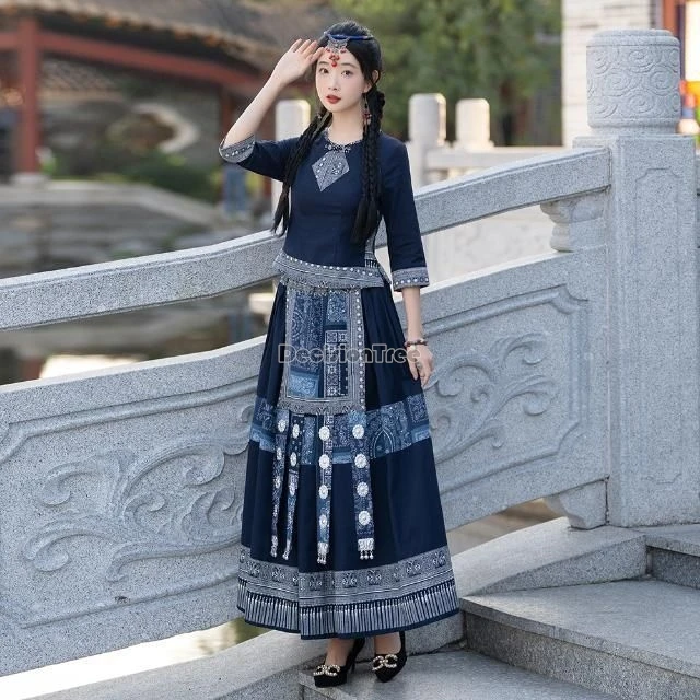 

2025 chinese ethnic retro style cotton linen tang suit set women round collar half sleeve blouse elastic waist skirt 2piece set