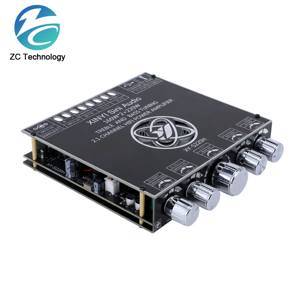 2*160W+220W Bluetooth TDA7498E Power Amplifier Board 2.1 Ch Class D Subwoofer Theater Audio Stereo Equalizer USB Sound Card Amp