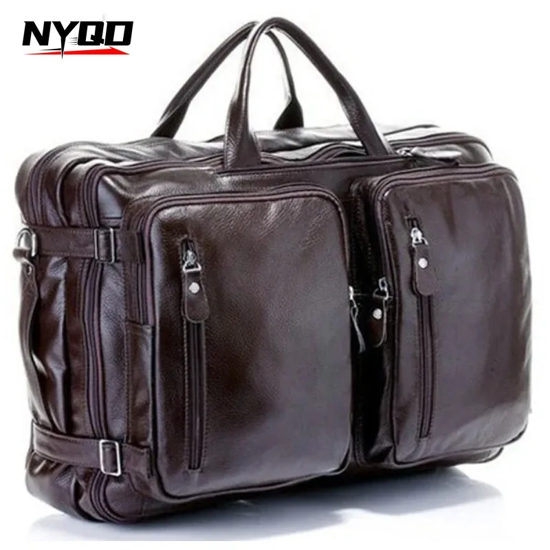 Men Genuine Leather Backpack Large Capacity Waterproof Duffle Bag Hand Carry Design Multi Pockets Outdoor Travel Business