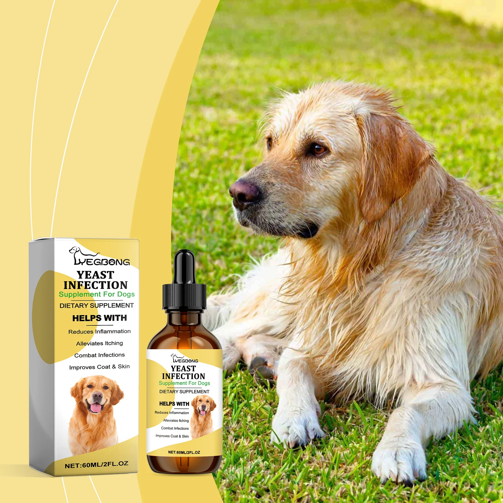 Dog Yeast Infection Herbal Supplement Drops, Pet Skin Care Liquid To Relieve Itching, Reduce Inflammation And Improve Coat