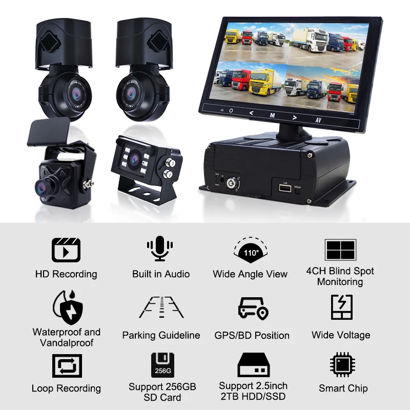 MCY 1080P Full HD Recording 4 Channel CMSV6 Camera CCTV Security Remote Live View 4G Wifi GPS Bus Truck DVR