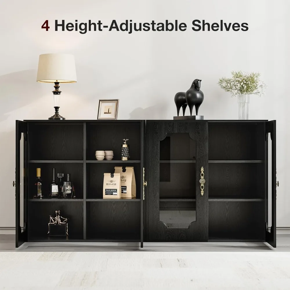 Mueble para cafetería con estantes ajustables, mueble para licores con textura de madera, aparador moderno para buffet.