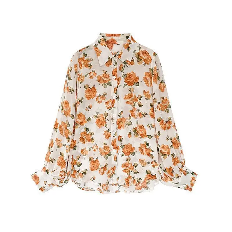 Blouse Women Spring and Summer Retro Loose Flower Top Long Sleeve Chiffon Shirt  Blusas Ropa De Mujer