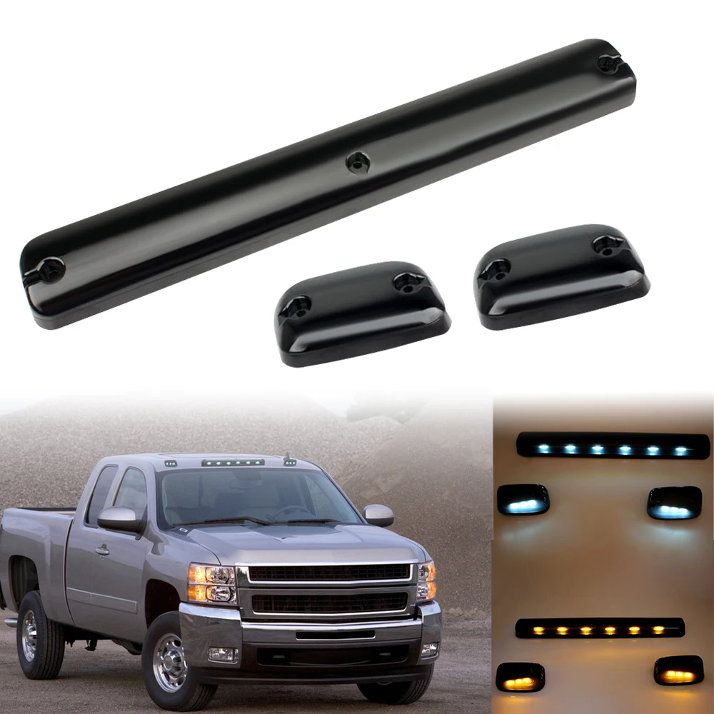 3PC Smoke Cab Roof Running Amber Side Clearance Dome LED Lights For Chevy Silverado G/M C Sierra 07-13 Auto Warning Drving Lamp