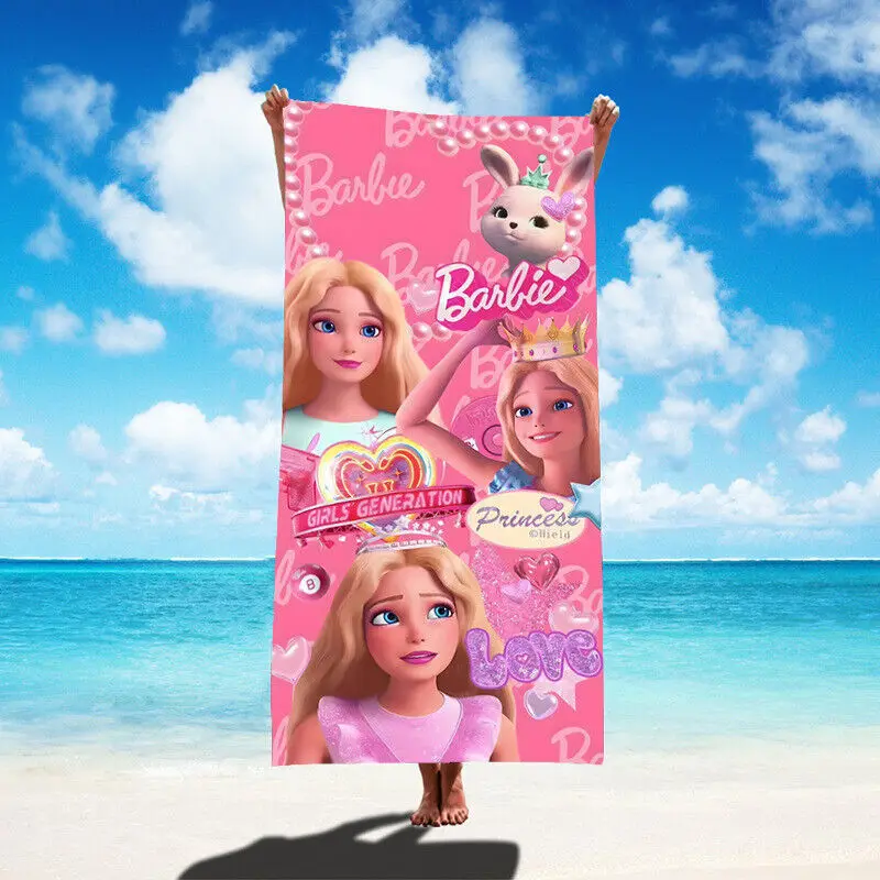 Barbie Beach Towel Peripheral Quick-drying Swimming Bath Towel Pink Children Hand Shower Travel Quilt Cartoon Cute Room Decor