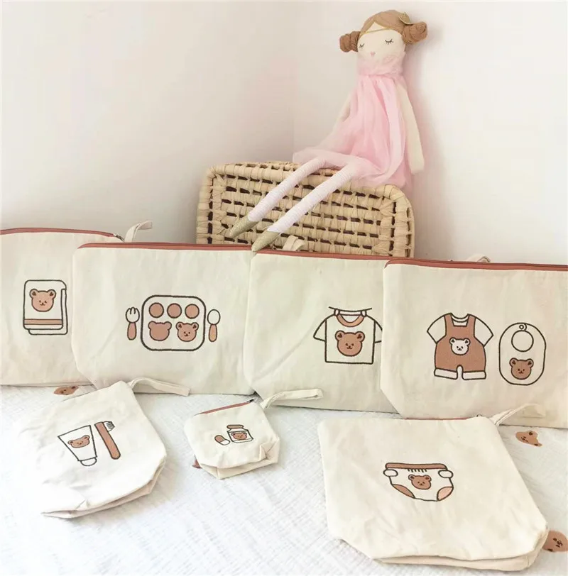 7pcs/set Baby Nappies Organizer Diaper Storage Bag Kindergarten Kids Clothing Toilet Storage Medicine Bento Bag
