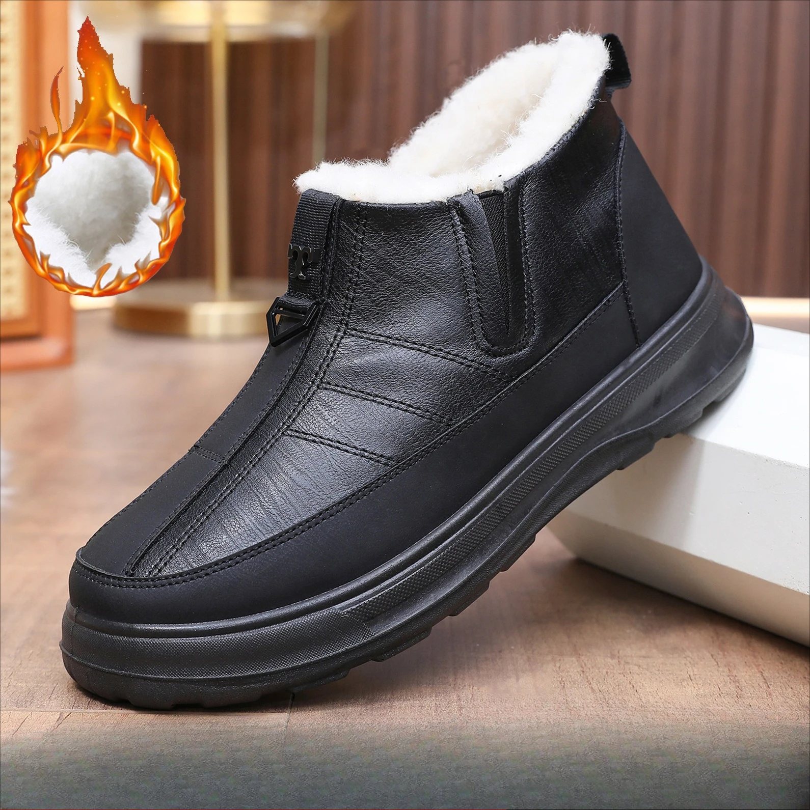 

Новинка зимы 2024, мужская хлопковая обувь, водонепроницаемые и нескользящие шерстяные теплые хлопковые ботинки, утепленные зимние ботинки с носком и подошвой