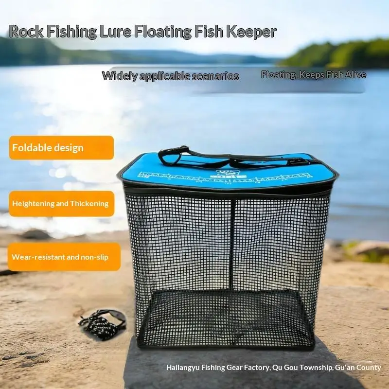 Schwimmender Fischernetzkorb, tragbar, faltbar, zusammenklappbarer Fischeimer für Camping- und Angelausflüge, 1 Stück – Detail 6