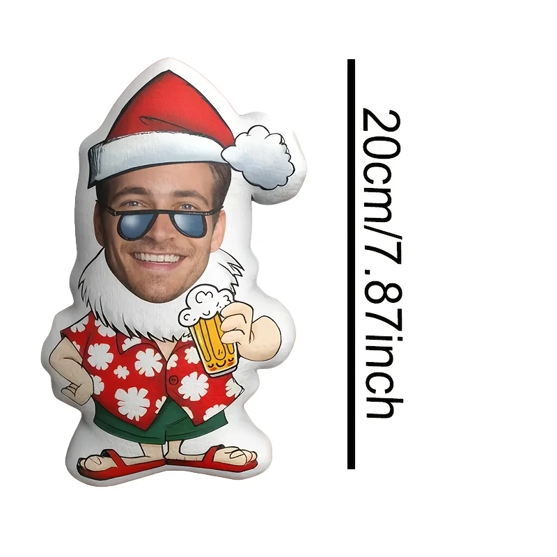 Personalized Christmas Face Pillow Custom Photo Gift - Double-Sided Customizable, Soft Plush Cushion with Santa Hat And Elf Cost