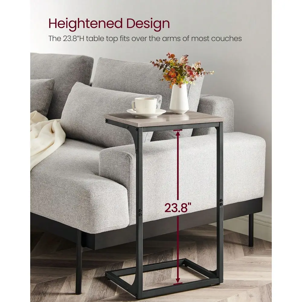 CShaped End Table, Side Table For Sofa, Couch Table With Metal Frame, Small TV Tray Table For Living Room, Bedroom, Greige And