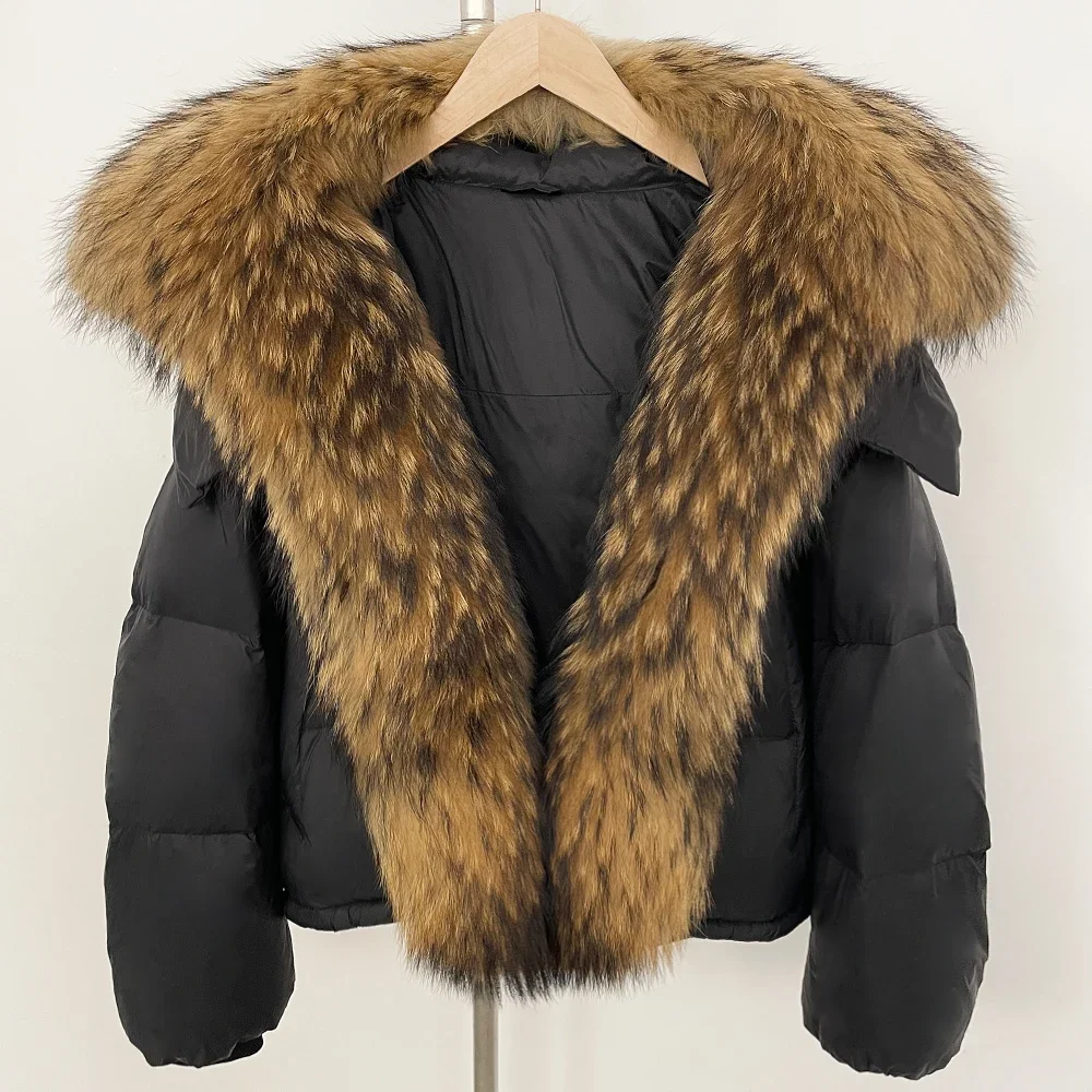 OFTBUY Puffer Jacket Women Real Fur Coat Big Real Raccoon Fox Fur Collar Autumn Winter Female Fashion Short White Duck Down Coat