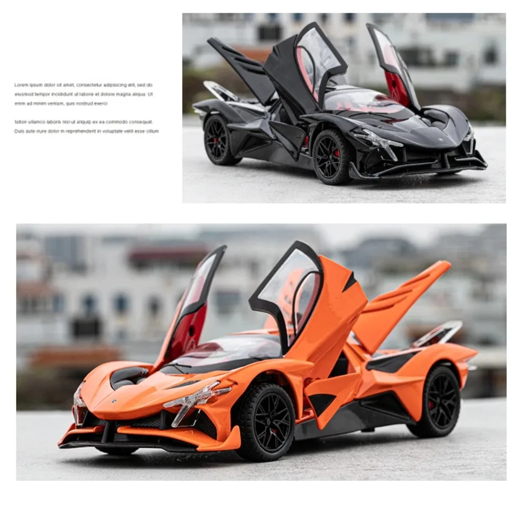 1:24 Eldorado EVO Miniature Toy Sports Car Models Alloy Diecast Sound Light Doors Opened Pull Back Sports Cars for Boys Gifts