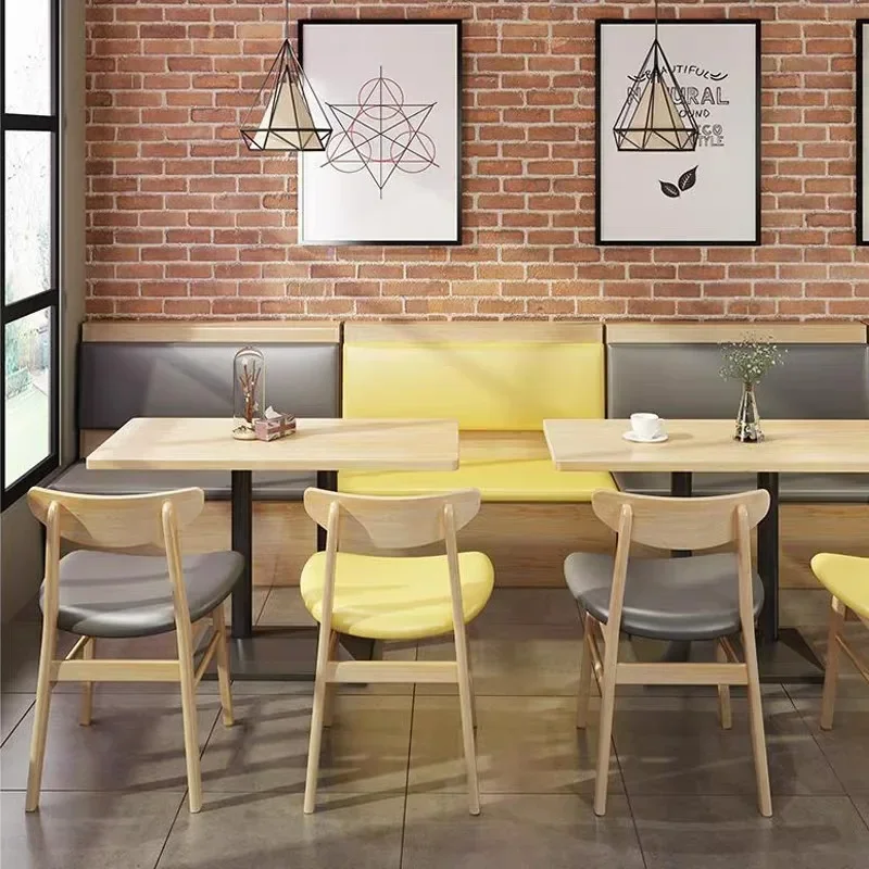 Restaurant furniture, simple four-person solid wood dining table and chair combination, Hong Kong-style fast food restaurant