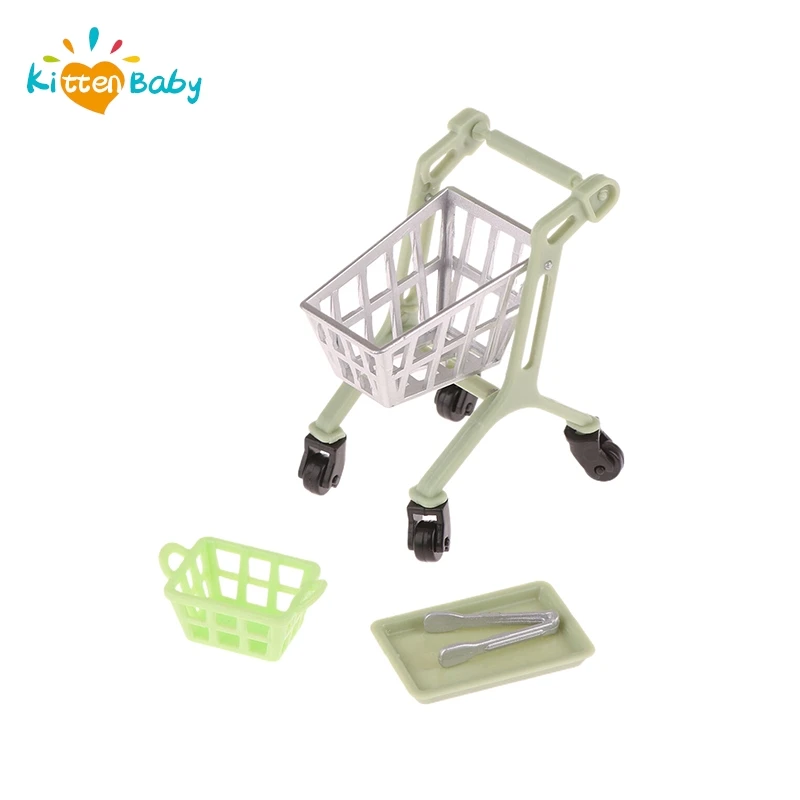 Kids pretend toy Supermarket Hand Trolley Mini Shopping Cart Desktop Decoration Storage Toy Gift Dollhouse Furniture Accessories