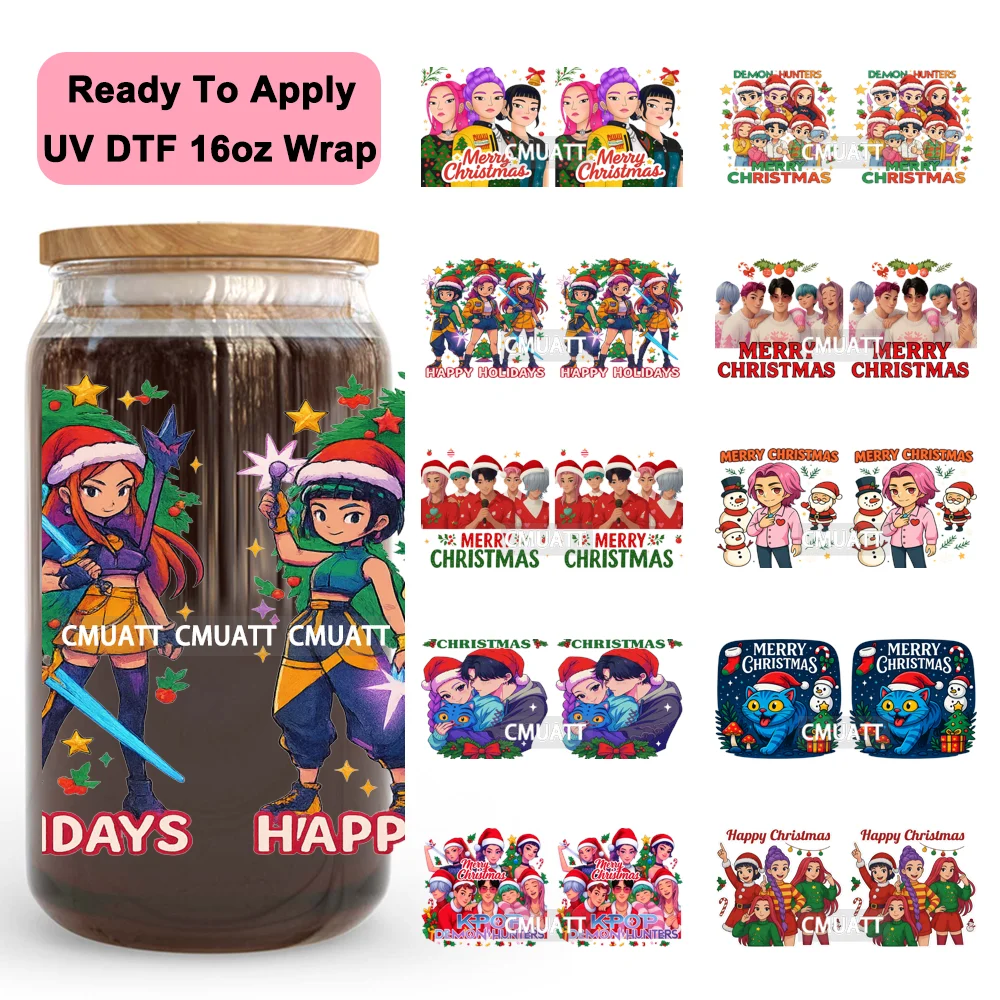 

Tiger Kpop Christmas Demon Hunters Girls 16OZ UV DTF Cup Wraps Ready To Apply Waterproof Transfer Stickers For Libbey Glass Can