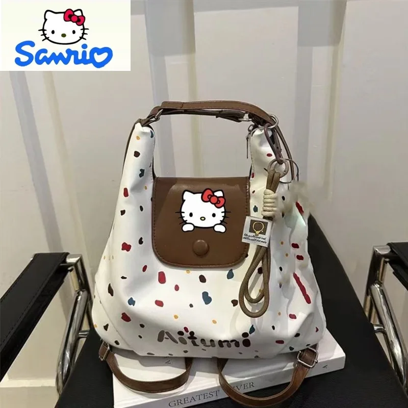 

Sanrio Fashion Retro Large Capacity Shoulder Bag for Women, Light Luxury Premium Wave Point Hello Kitty Versatile Tote Handbag