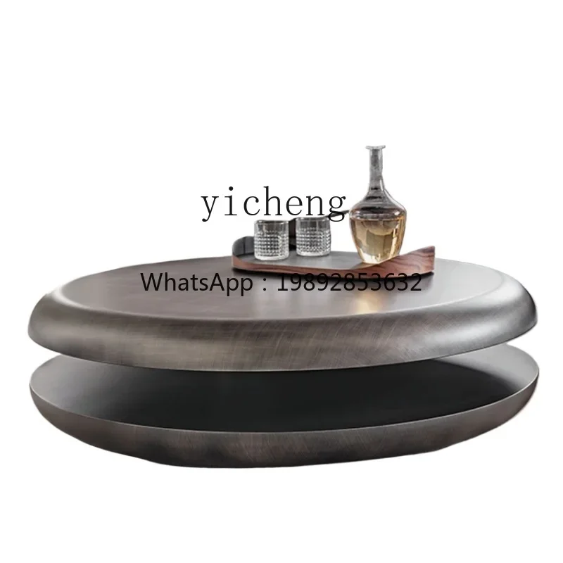 Simple Modern Living Room Stainless Steel Coffee Table Small Apartment round Rotating Tea Table
