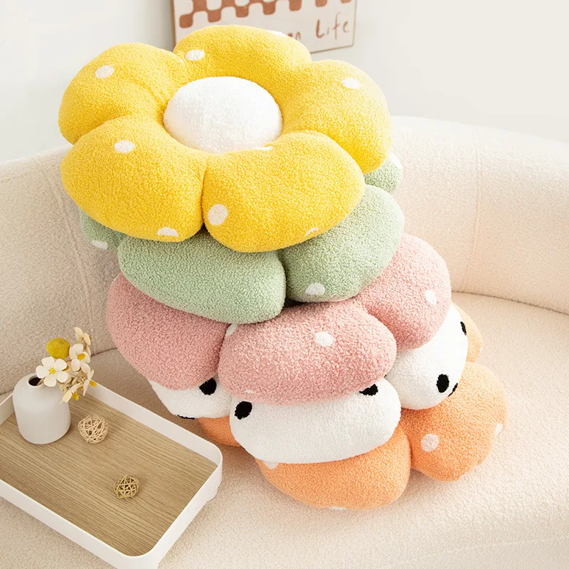 Kawaii Colorful Flower Plush Pillow Cushion Soft Sunflower Plant Mat Stuffed Sofa Bed Sleeping Back Cushion Decor Gifts