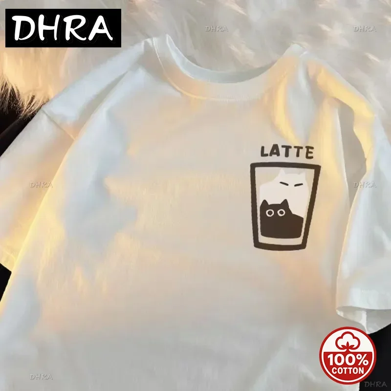 

Summer Cartoon Cat Printed Fresh Style Short Sleeved Women T-shirt hot sale Street Versatile Pullover Top Soft Creative Fashion