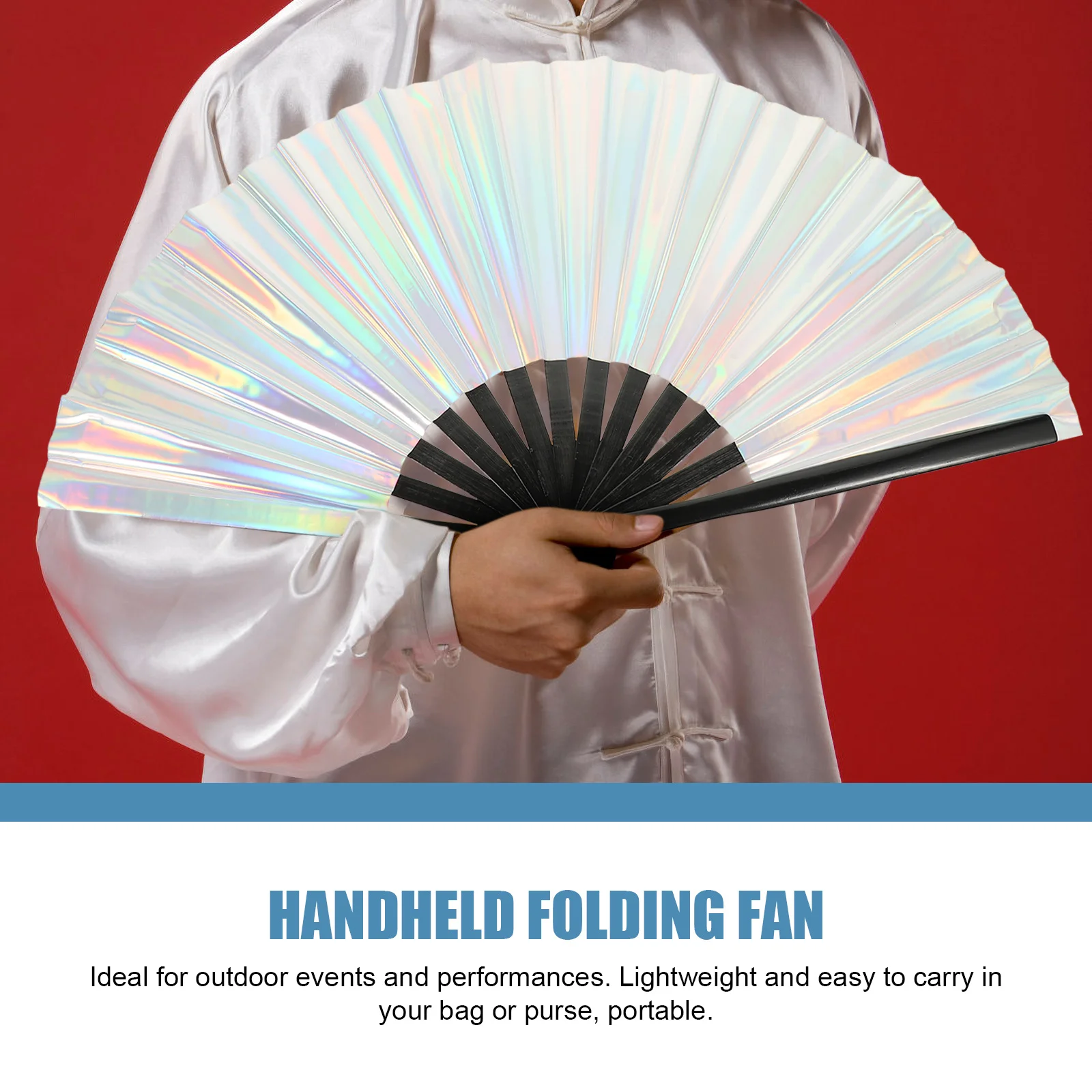 

Colorful Kung Fu Folding Hand Fan Large Portable Lightweight Pvc Bamboo Material For Outdoor Events Dancing Performance