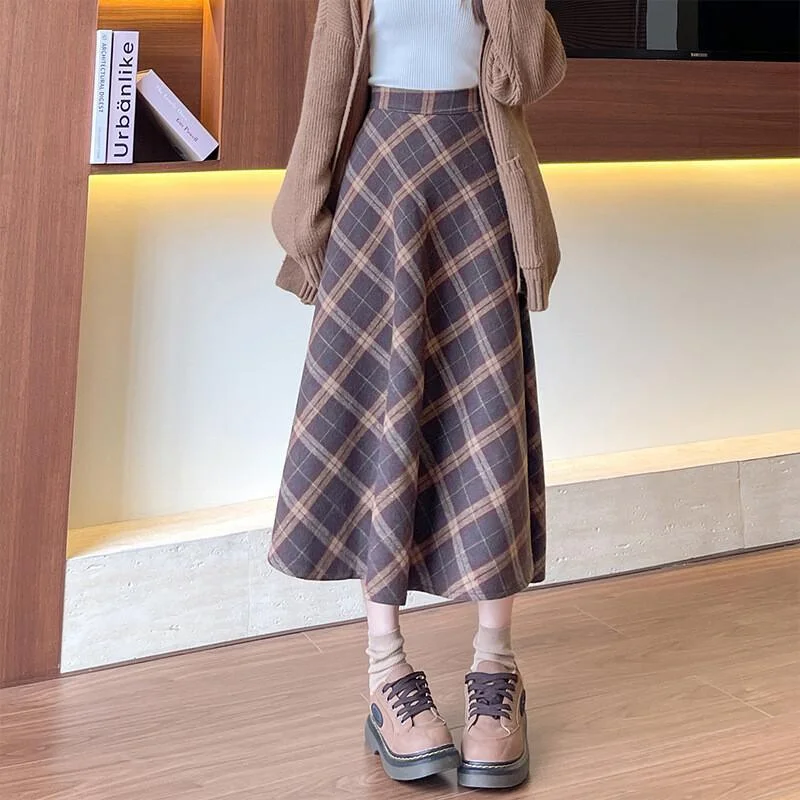 

Semi Skirt Women Autumn Winter New Midi Maillard Style Vintage Brown Pleated Skirt Versatile Plus Size Long Skirt Cute Kawaii