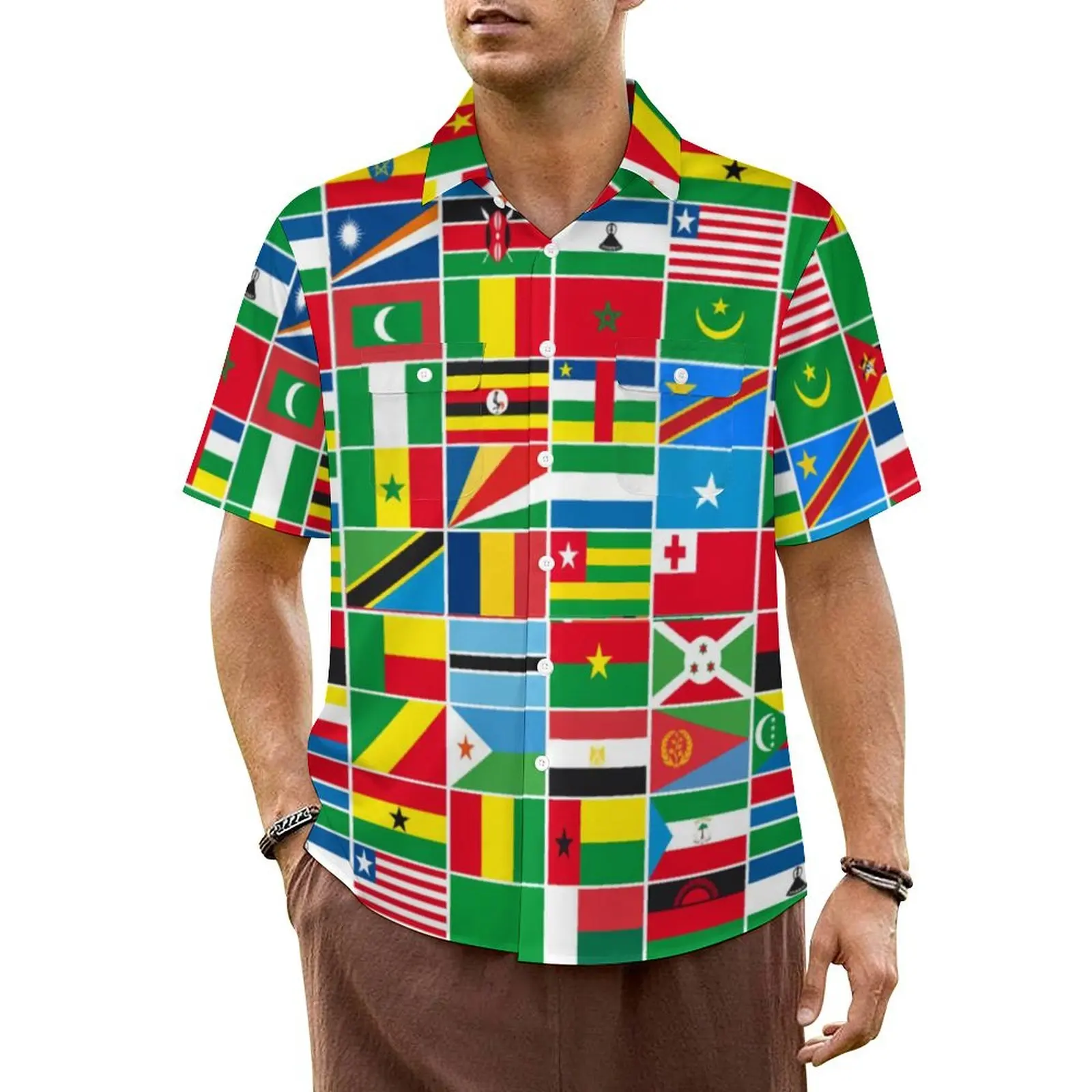 African Flags Casual Shirt Colorful Print Vintage Summer Shirts Mens Short Sleeve Vacation Y2K Street Graphic Oversized Blouses