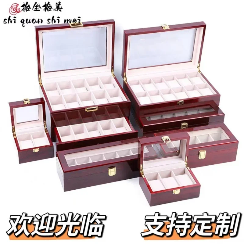 Wooden Watch Box 2 3 5 6 10 12 20 Slots Display Case Organizer Jewelry Storage Holder with Glass Lid Drawer Gift for Men Women
