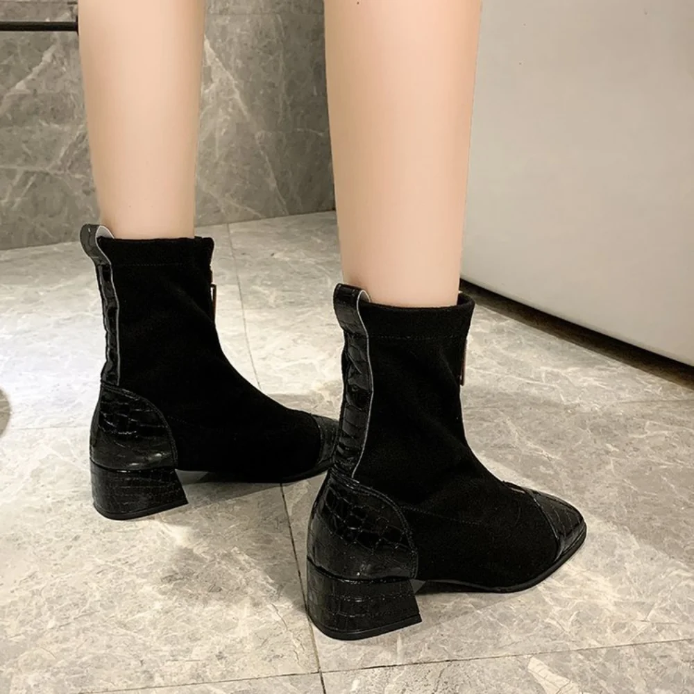 Front Zipper Autumn and Winter New 2022 Temperament Women\'s Boots Short Boots Thick Heel Elastic Fashion Women\'s Shoes Ankle