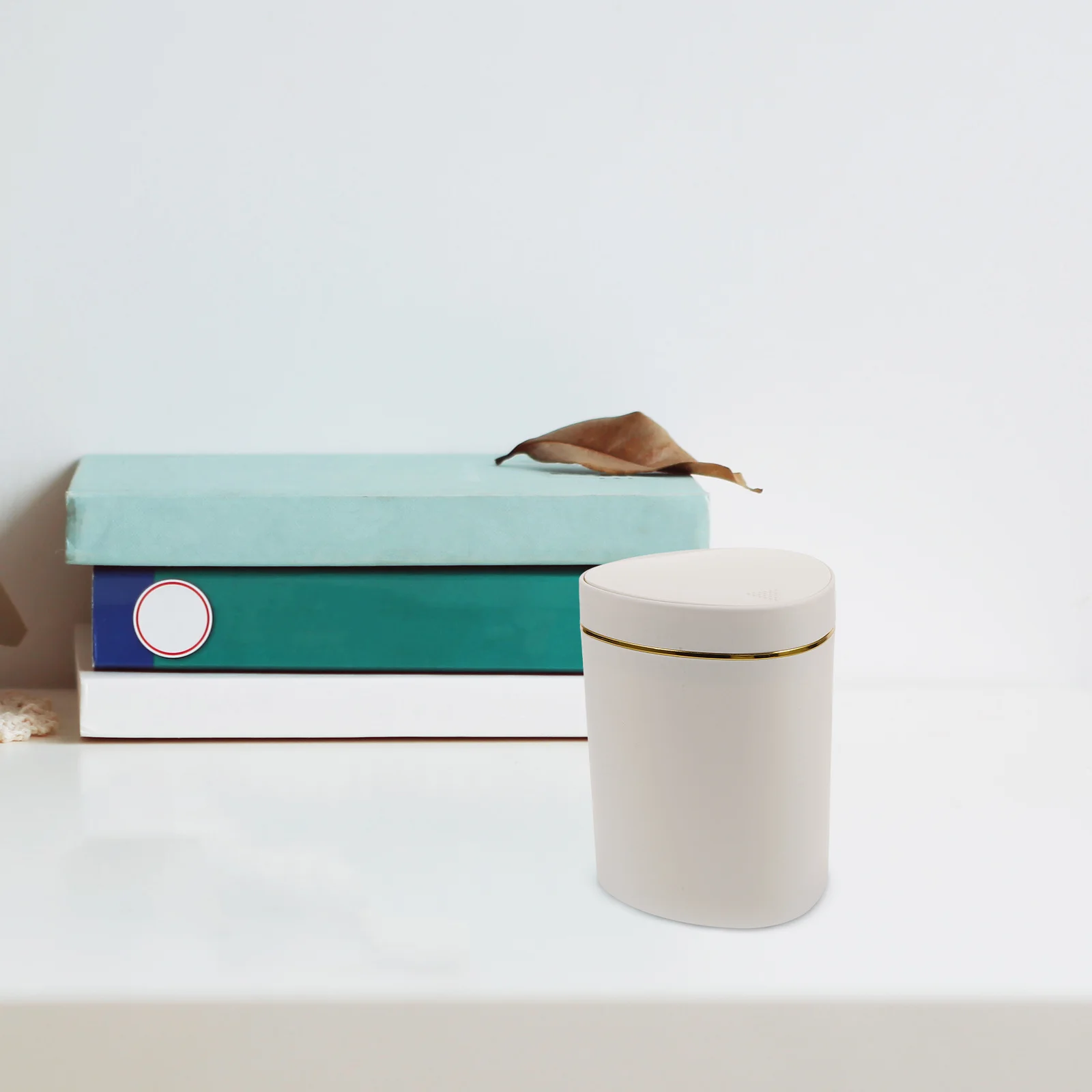 

Small Countertop Trash Can Press Lid Design Stylish Portable Ideal for Cars Offices Bedrooms Kitchens White Plastic
