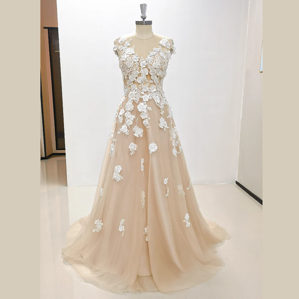 Simple and Elegant Applique Sleeveless A-line Evening Dress Fashion Floor Length Party Prom Ball Gowns